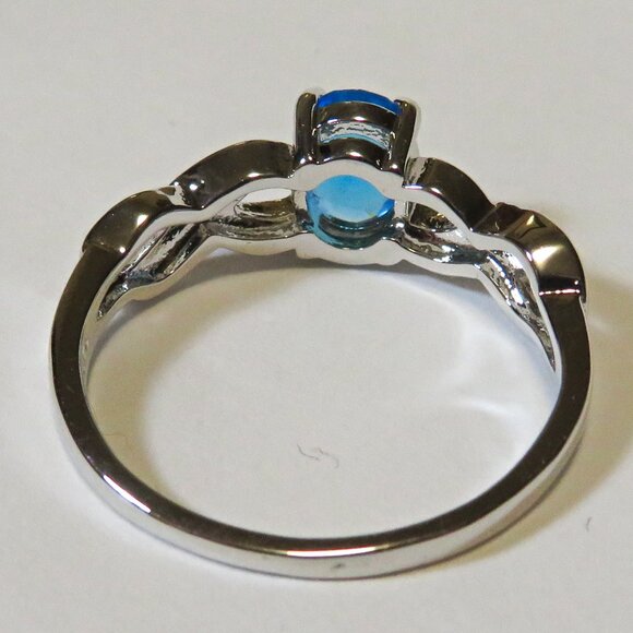 Silver Ring Size 10 Blue Lab Fire Opal Inlay 8mm * 6mm Blue Topaz New Old Stock - Picture 6 of 10